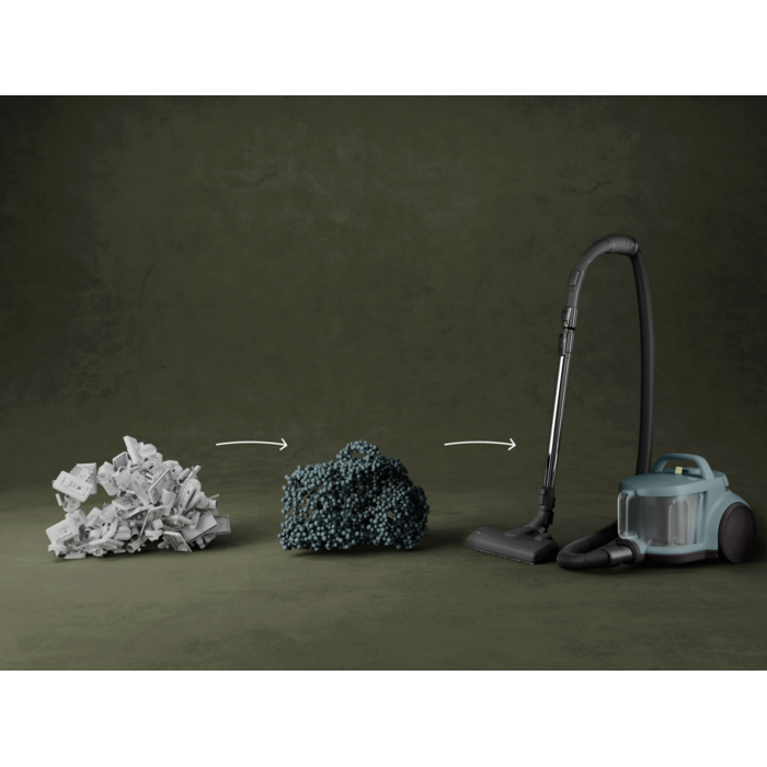 Vacuum cleaner and main nozzle made with up to 50% recycled plastic for a more sustainable choice.