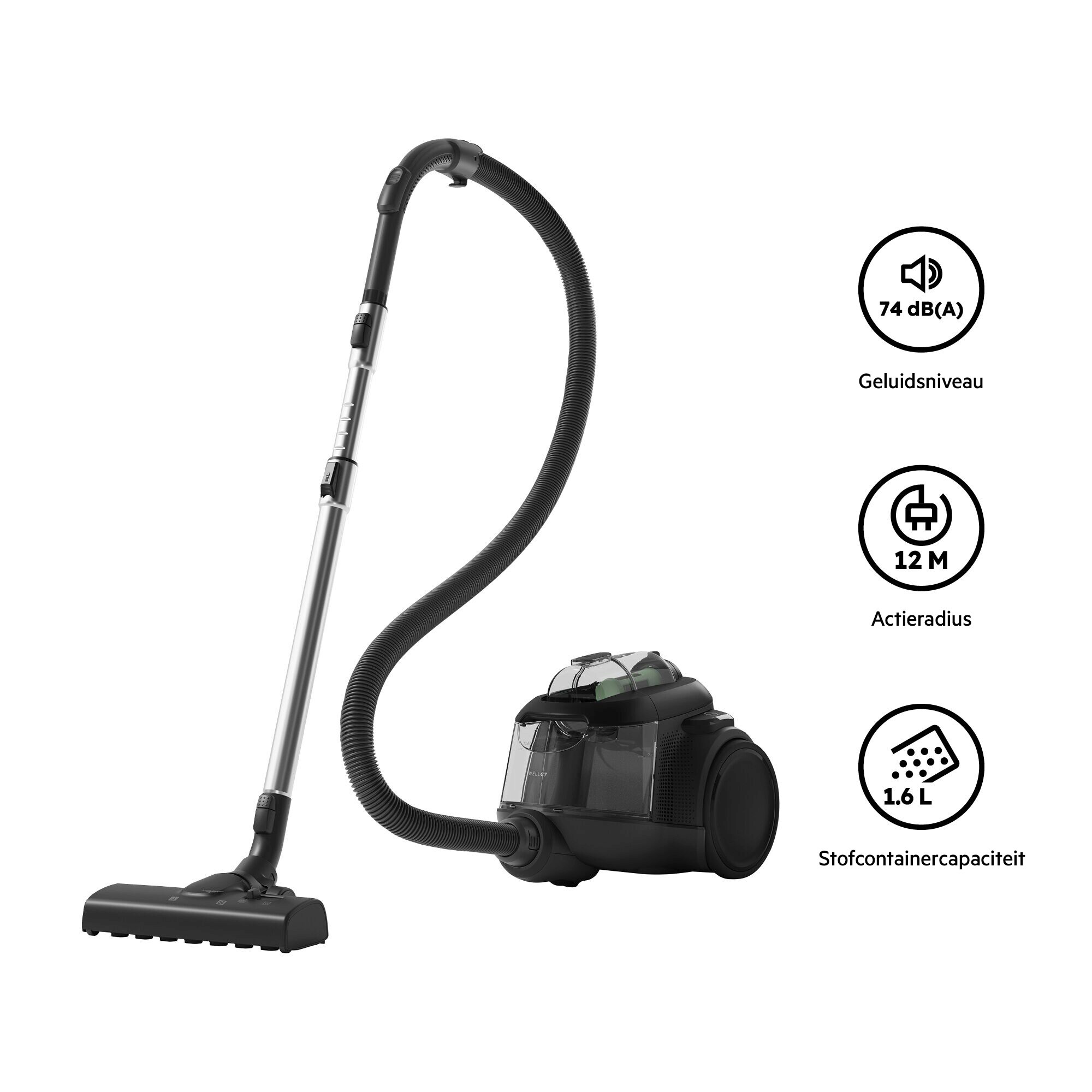 Geluidsniveau Actieradius Stofcontainercapaciteit