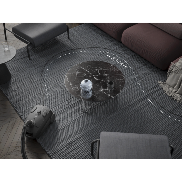 Vacuum cleaner designed for easy cleaning of larger areas without needing to switch power outlets.