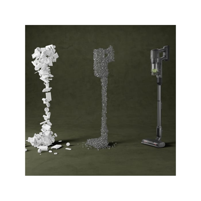 Three versions of stick hoover showing the sustainble construction.