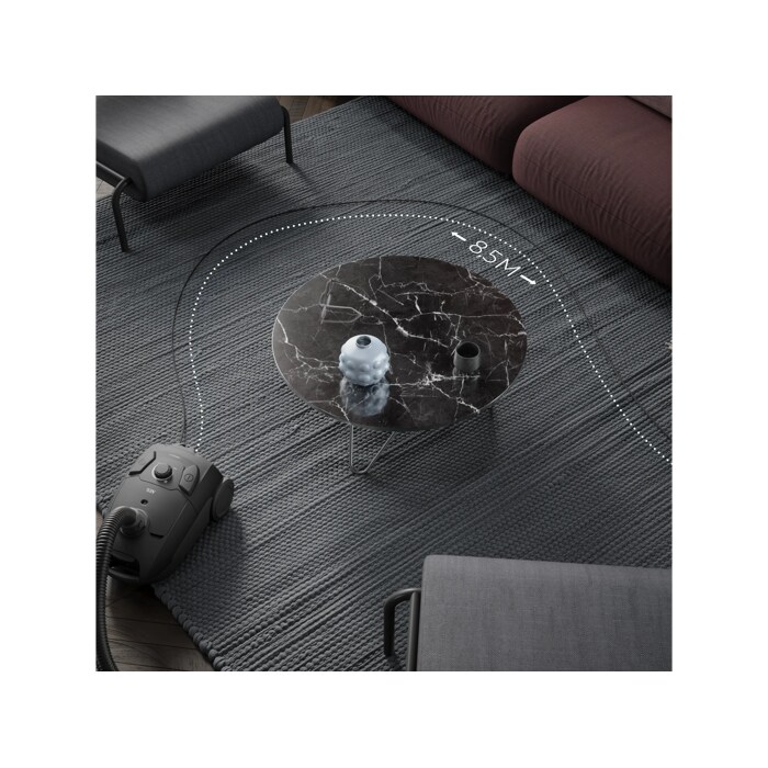 Vacuum cleaner designed for easy cleaning of larger areas without needing to switch power outlets.