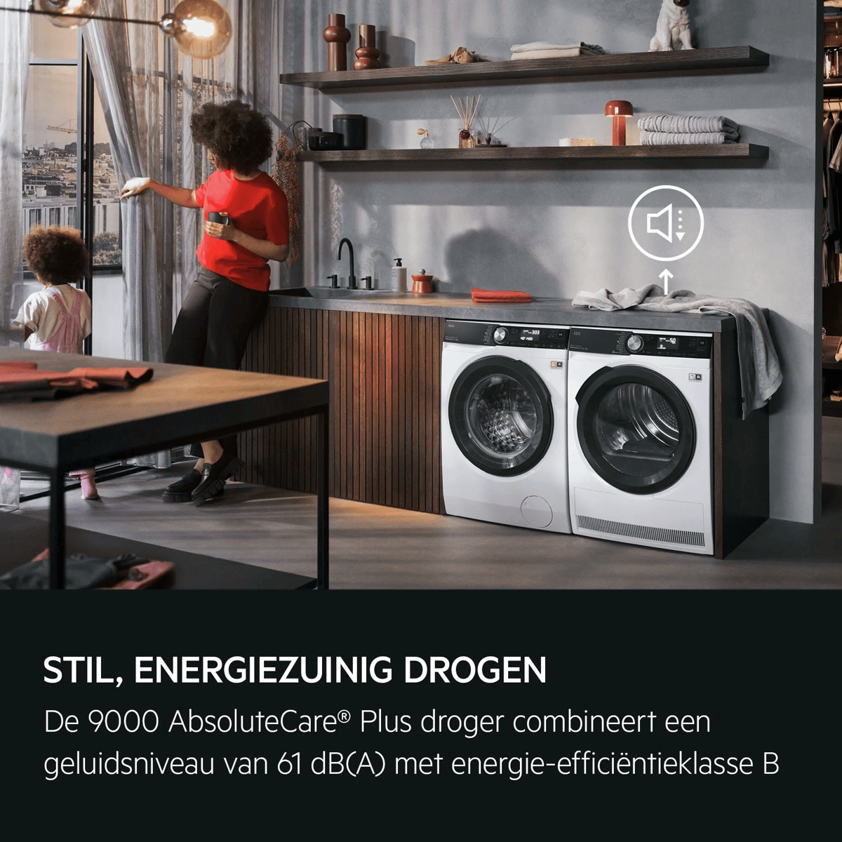 Quiet, energy-efficient drying. Series 9000 AbsoluteCare® Plus combines a 61 dB noise level with B-Class energy rating.
