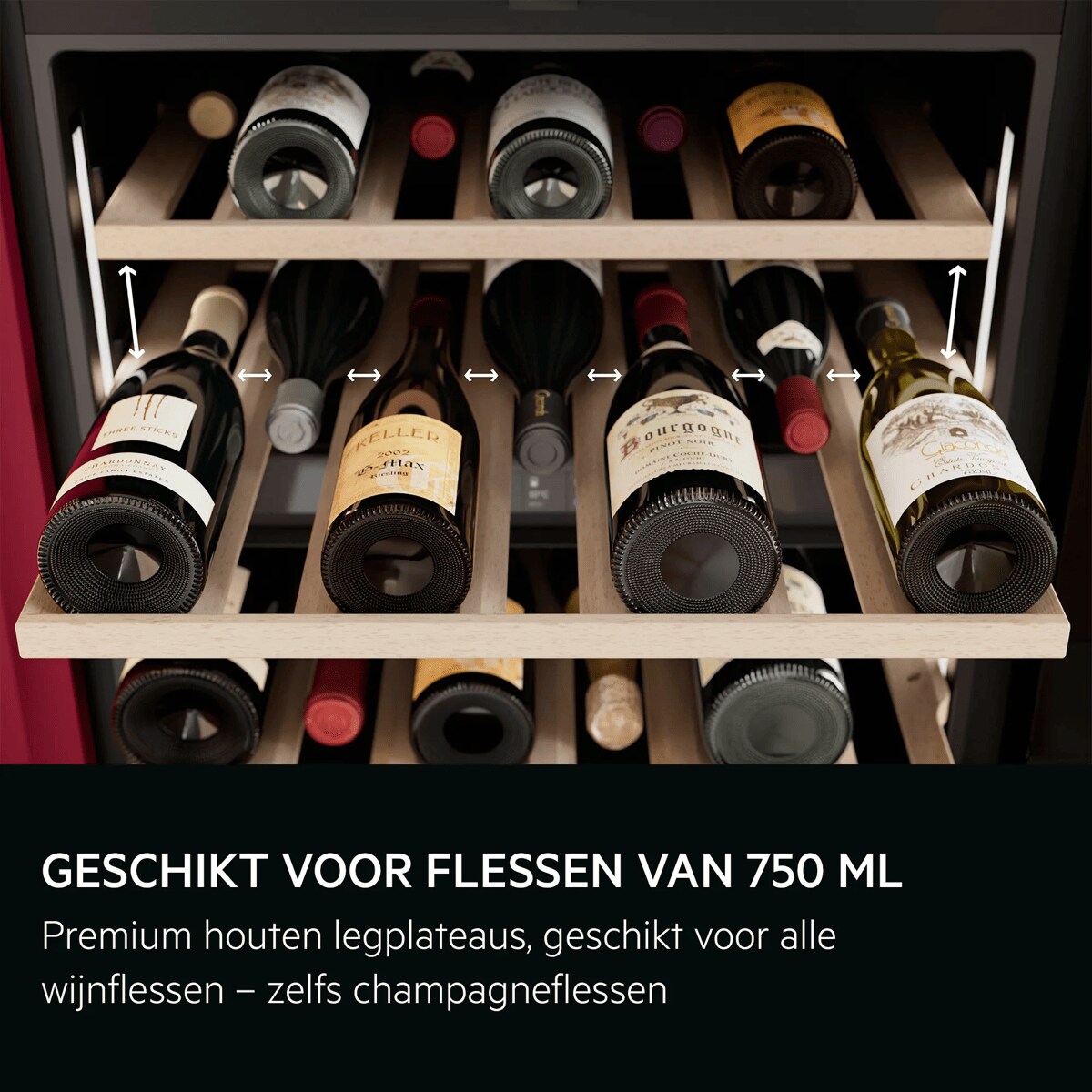 GESCHIKT VOOR FLESSEN VAN 750 ML Premium houten legplateaus, geschikt voor alle wijnflessen – zelfs champagneflessen