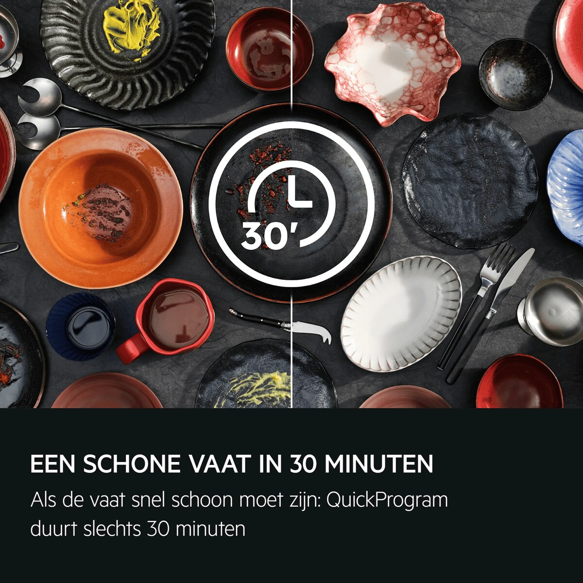 EEN SCHONE VAAT IN 30 MINUTEN Als de vaat snel schoon moet zijn: QuickProgram duurt slechts 30 minuten
