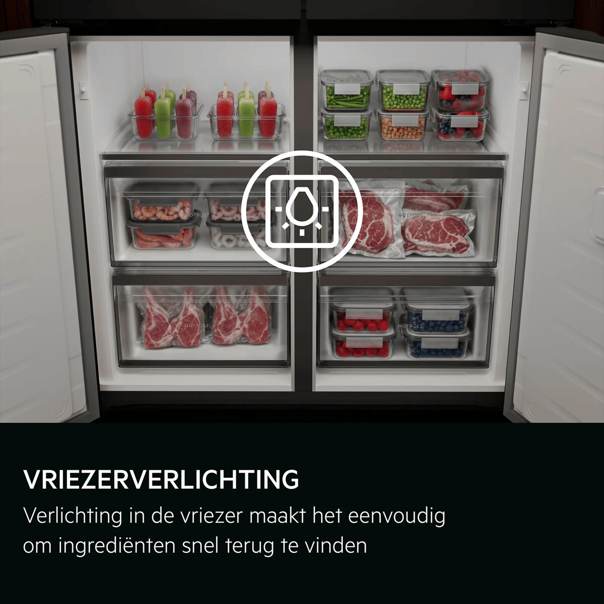 VRIEZERVERLICHTING Verlichting in de vriezer maakt het eenvoudig om ingrediënten snel terug te vinden