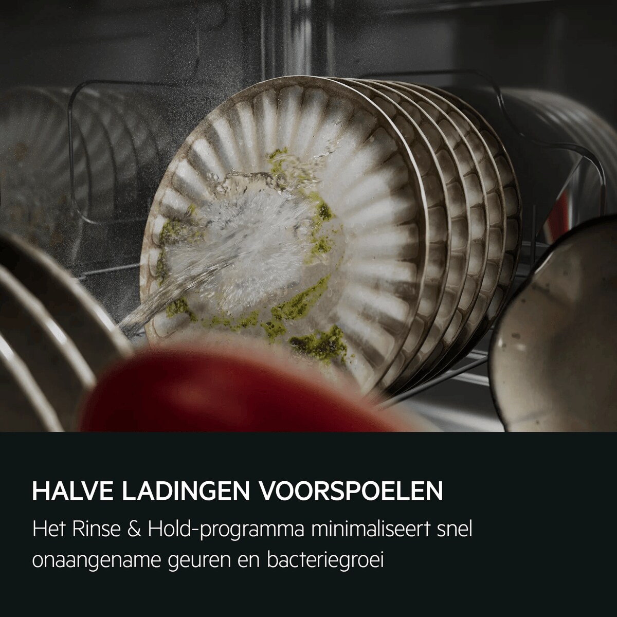 HALVE LADINGEN VOORSPOELEN Het Rinse & Hold-programma minimaliseert snel onaangename geuren en bacteriegroei