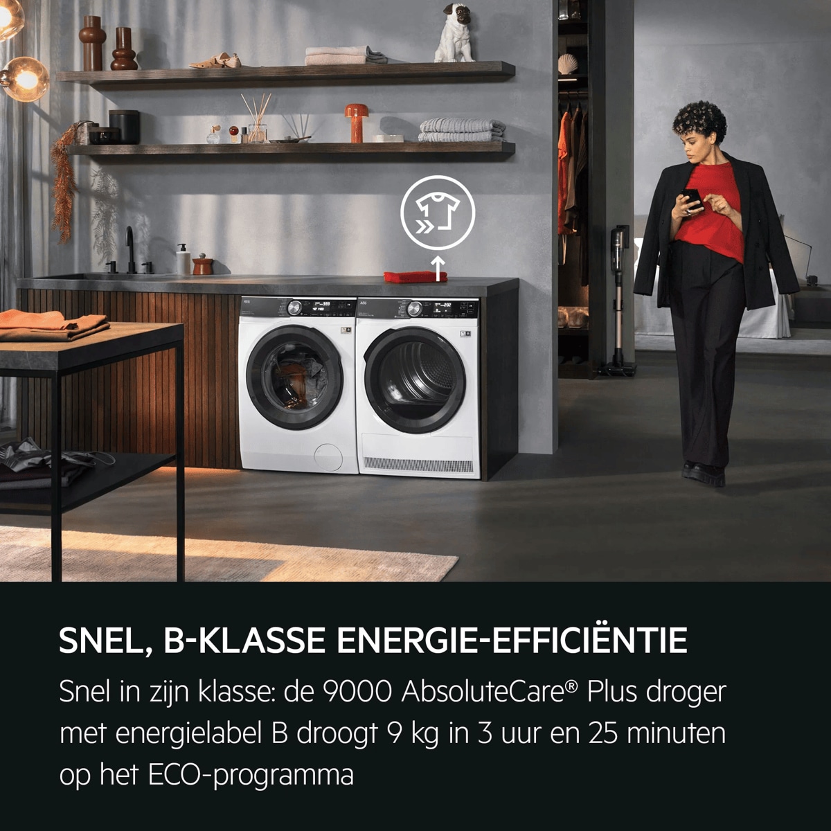 Fast, B-Class efficiency. Fast for its class: The energy-class B 9000 AbsoluteCare® Plus dries 9kg in 3h25m on ECO.