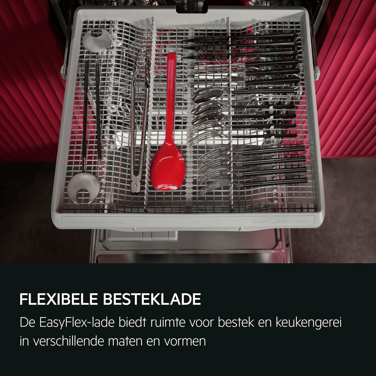 FLEXIBELE BESTEKLADE De EasyFlex-lade biedt ruimte voor bestek en keukengerei in verschillende maten en vormen