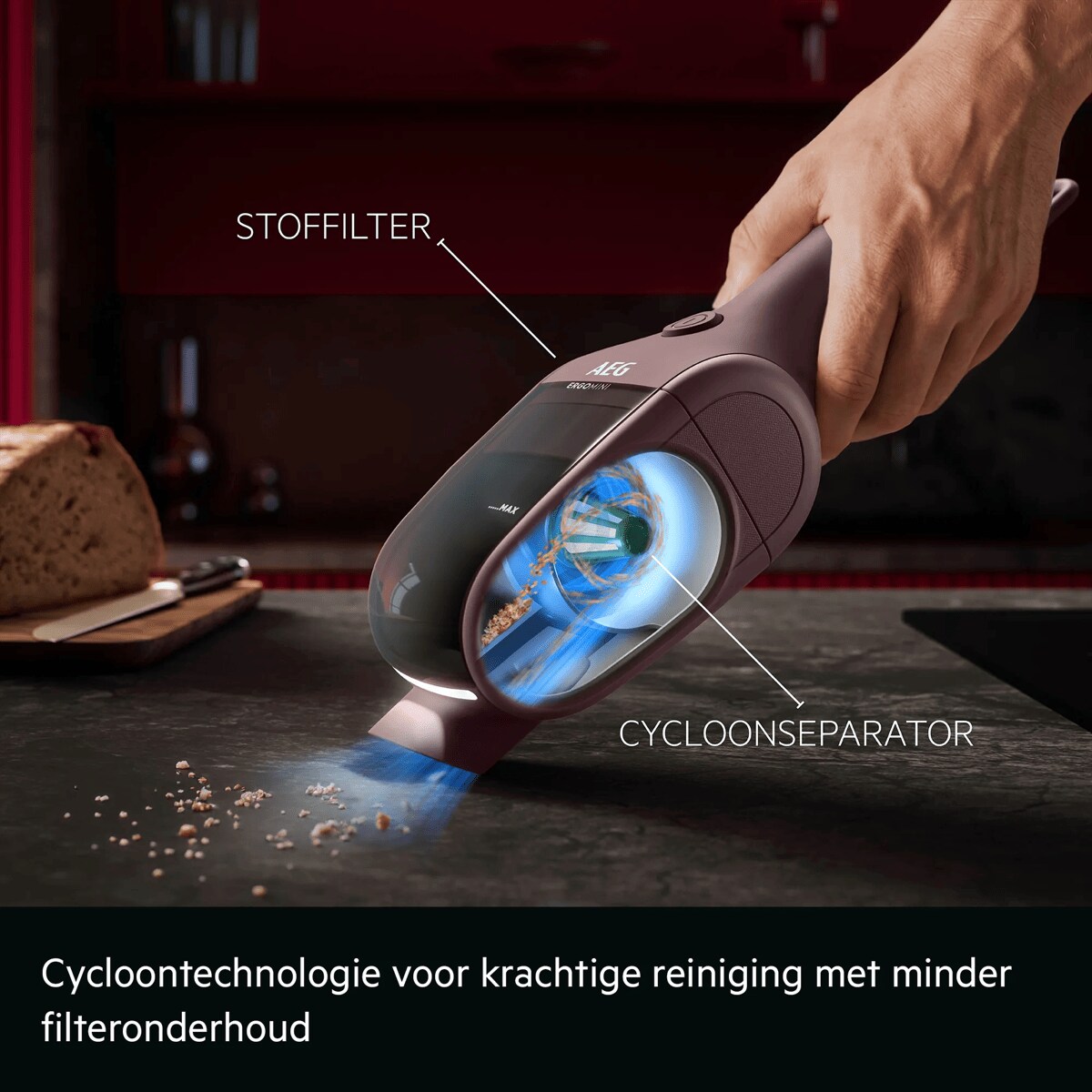 Cycloontechnologie voor krachtige reiniging met minder filteronderhoud     STOFFILTER CYCLOONSEPARATOR