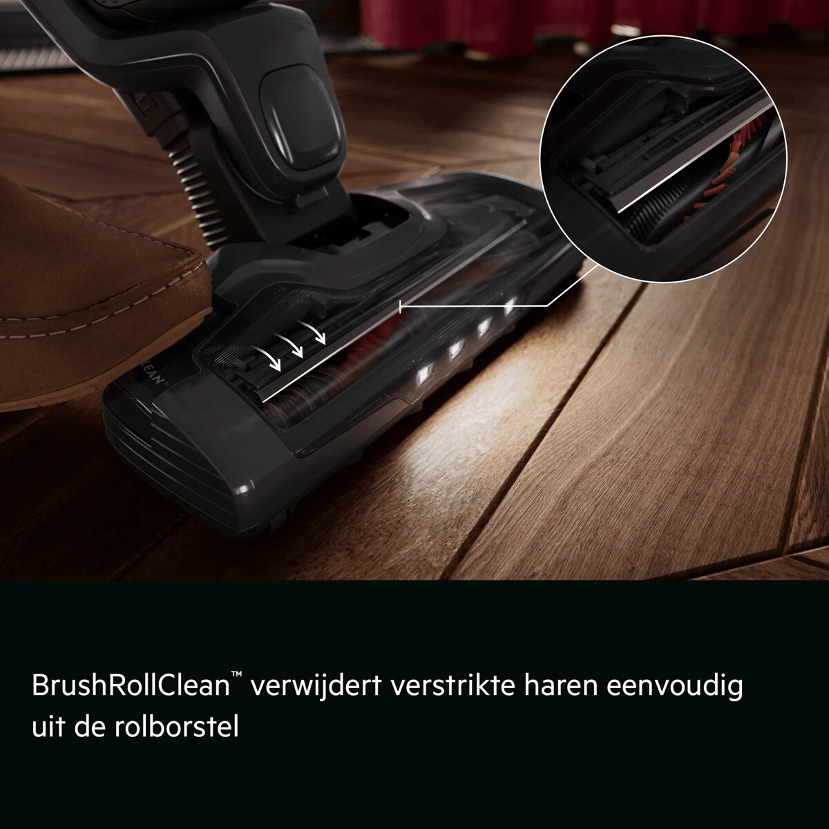 BrushRollClean™ verwijdert verstrikte haren eenvoudig uit de rolborstel