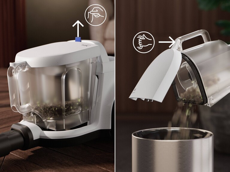 Het legen van een stofzuiger zonder zak