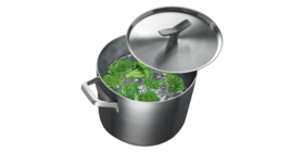 De Gourmet-kookpan waarin broccoli wordt gekookt