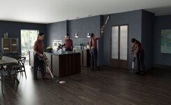 persoon met stofzuiger bezig